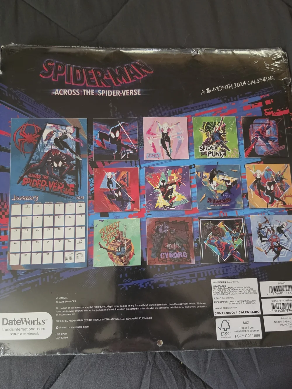 Spider-Man Across the Spider-Verse Wall Calendar - 2024 Brand New